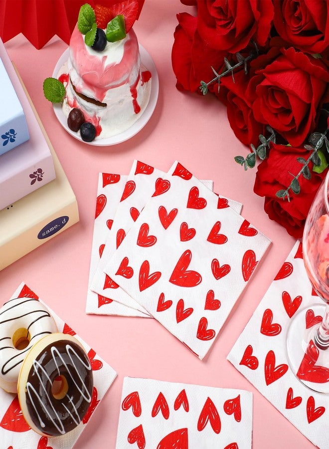 Fairooth 100 PCS Valentine's Day Cocktail Napkins Red Heart Disposable Dinner Napkin 3-Ply Valentines Hearts Paper Napkins for Valentine's Day Weddings Bridal Baby Shower Tea Birthday Party Supplies - Image 5